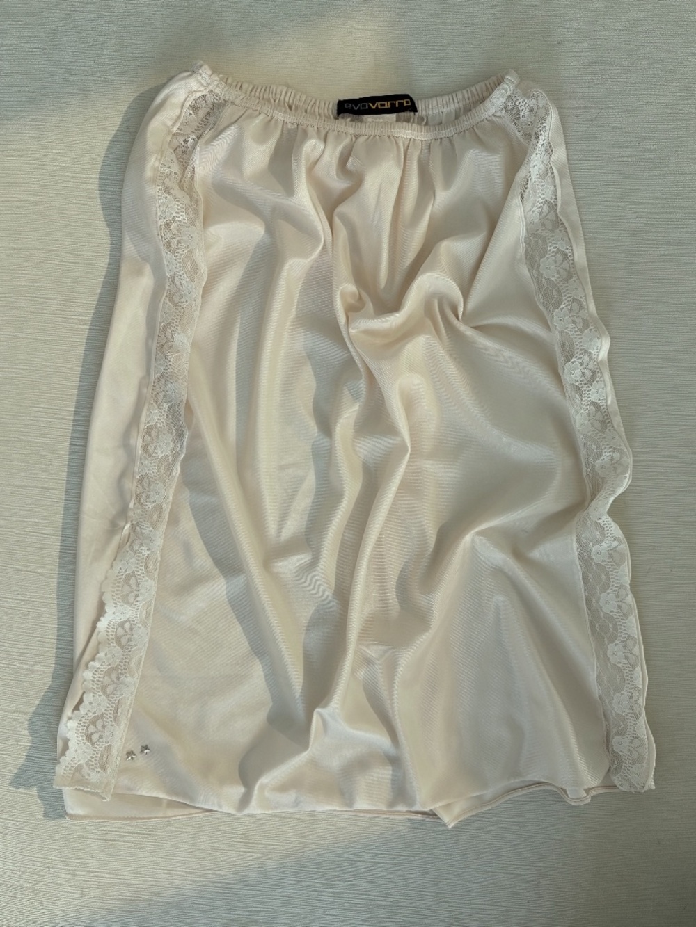 Vintage Evovorro Sheer Ivory Lace Slip Skirt Y2K Midi M L